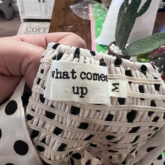 𝅺WHAT Comes Up Black & White Polka Dot Shirt - Picture 7 of 7